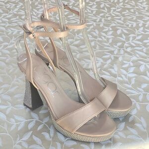🆕Sugar Womens Heels 8.5 Nude Open Toe Ankle Strap Platform Heeled Sandal JANETS